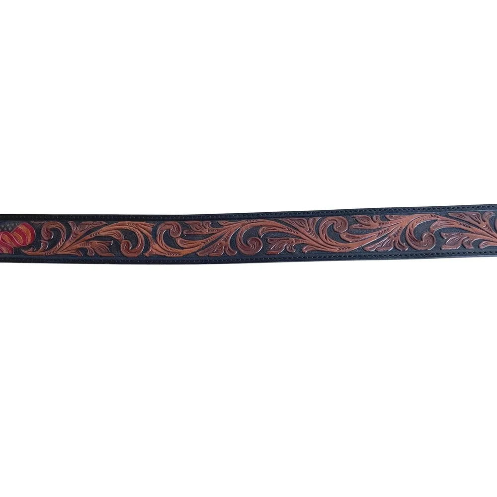 Silver Creek Classics Tooled Leather Eagle Flag Western Belt Black, Mens 42